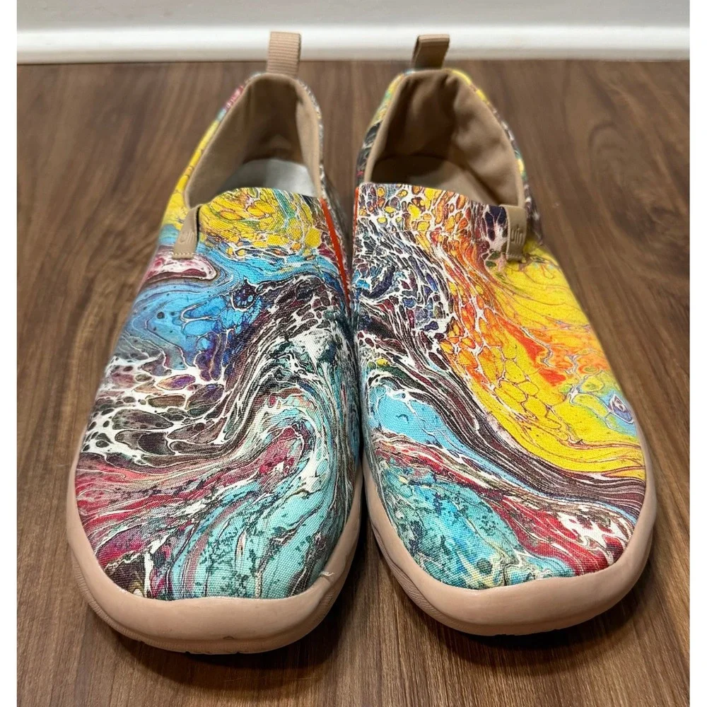 UIN Arts and Drafts Toledo Multi Color Fluid Paint Slip On Canvas Loafers Sz 11